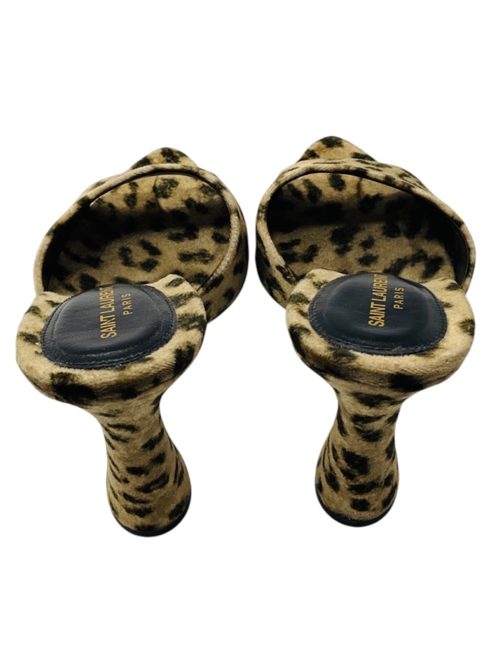 SAINT LAURENT BEIGE / BLACK MANTO NATURALE VELVET LEOPARD PRINT GIPPY 105 SANDAL - Picture 5 of 8